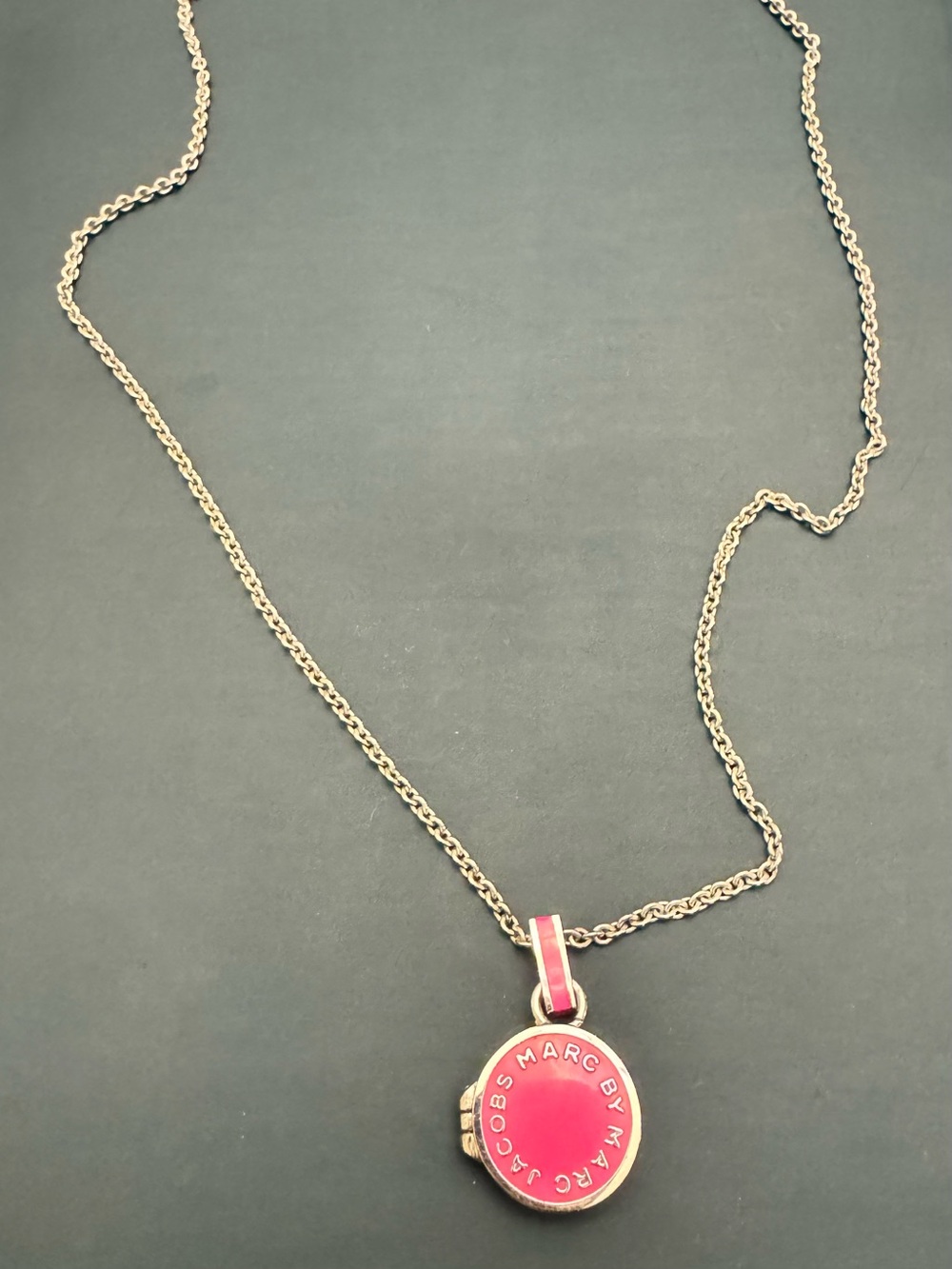 Marc by Marc Jacobs Silver Chain Necklace with Pink Enamel Pendant